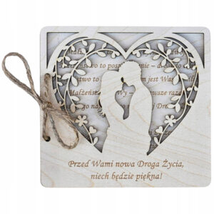 Drewniana kartka ślubna z grawerem