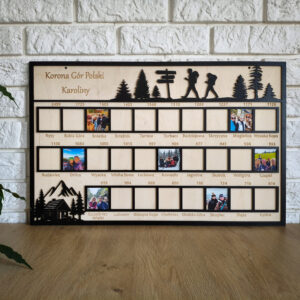 Drewniana tablica „Korona Gór Polski” – ramka na zdjęcia, prezent dla podróżnika pozioma