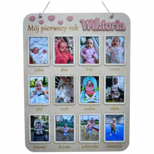 Drewniana tablica „Roczek” na zdjęcia – pierwszy rok dziecka