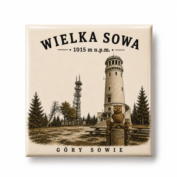 Magnes akrylowy „Wielka Sowa” 5 × 5 cm – Korona Gór Polski