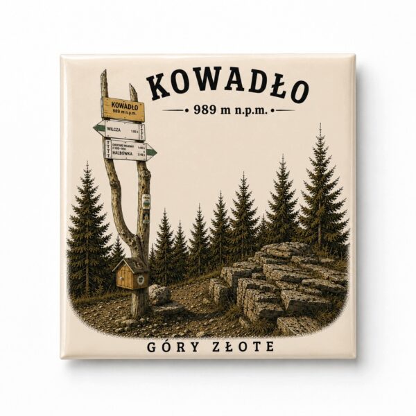 Magnes akrylowy „Kowadło” 5 × 5 cm – Korona Gór Polski