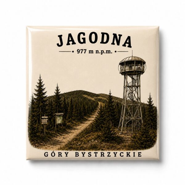 Magnes akrylowy „Jagodna” 5 × 5 cm – Korona Gór Polski