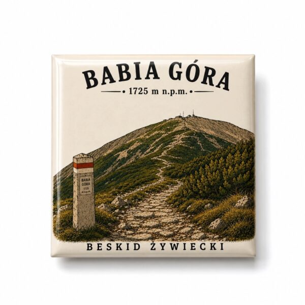 Magnes akrylowy „Babia Góra” 5 × 5 cm – Korona Gór Polski