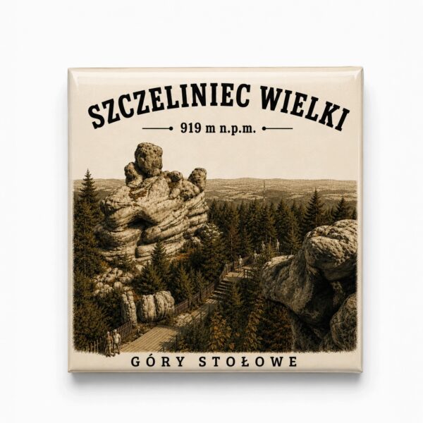 Magnes akrylowy „Szczeliniec Wielki” 5 × 5 cm – Korona Gór Polski