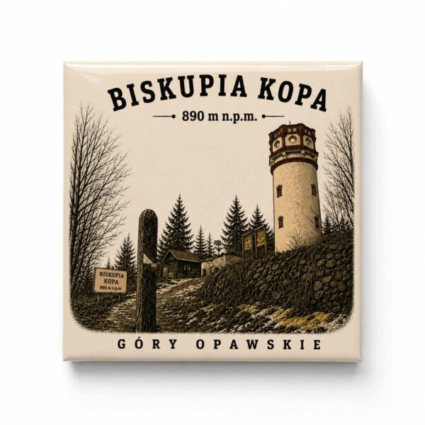 Magnes akrylowy „Biskupia Kopa” 5 × 5 cm – Korona Gór Polski