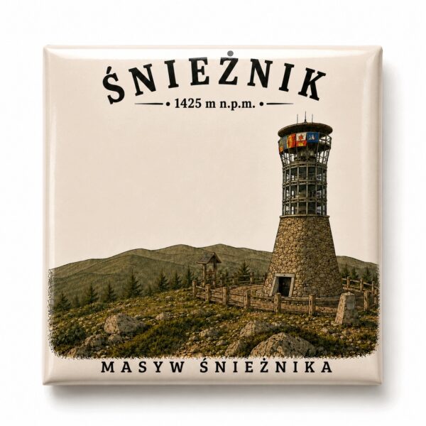 Magnes akrylowy „Śnieżnik” 5 × 5 cm – Korona Gór Polski