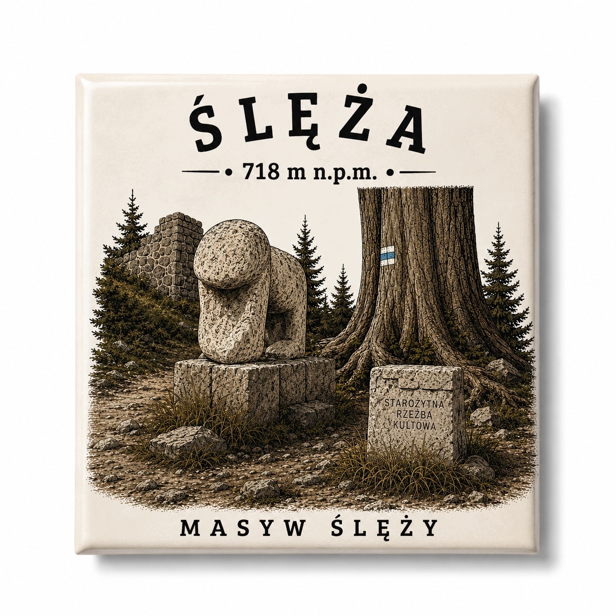 Magnes akrylowy „Ślęża” 5 × 5 cm – Korona Gór Polski