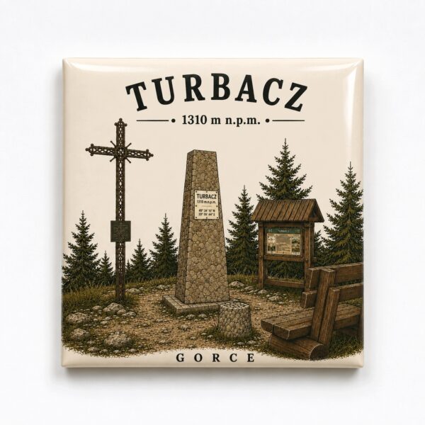 Magnes akrylowy „Turbacz” 5 × 5 cm – Korona Gór Polski