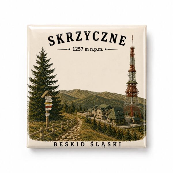 Magnes akrylowy „Skrzyczne” 5 × 5 cm – Korona Gór Polski