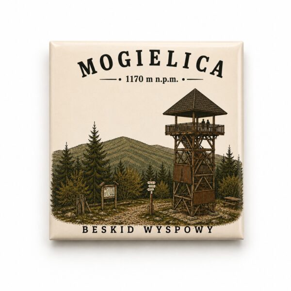 Magnes akrylowy „Mogielica” 5 × 5 cm – Korona Gór Polski